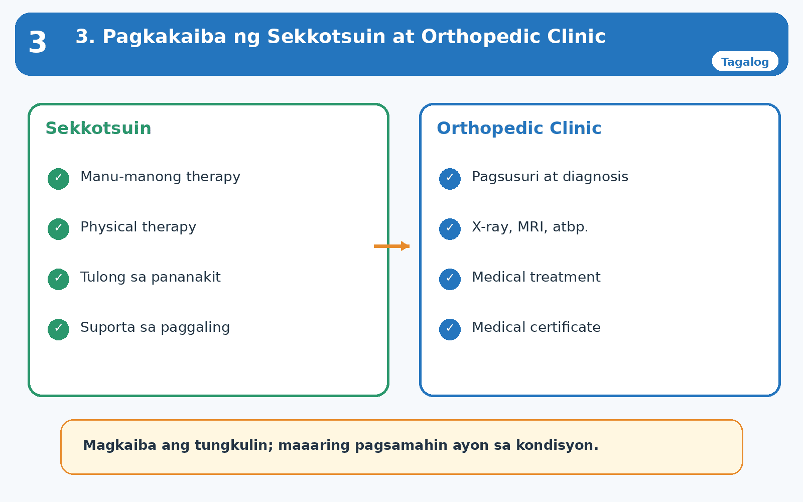 Iba't Ibang Tungkulin ng Sekkotsu-in at Orthopedic Clinic